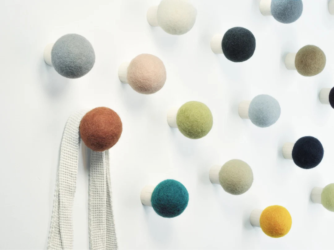 Wool Round Wall Hook in 42 Colors, Wood Hook, Modern Coat Rack, Hat Hook, Colorful Knob, Minimali... | Etsy (US)