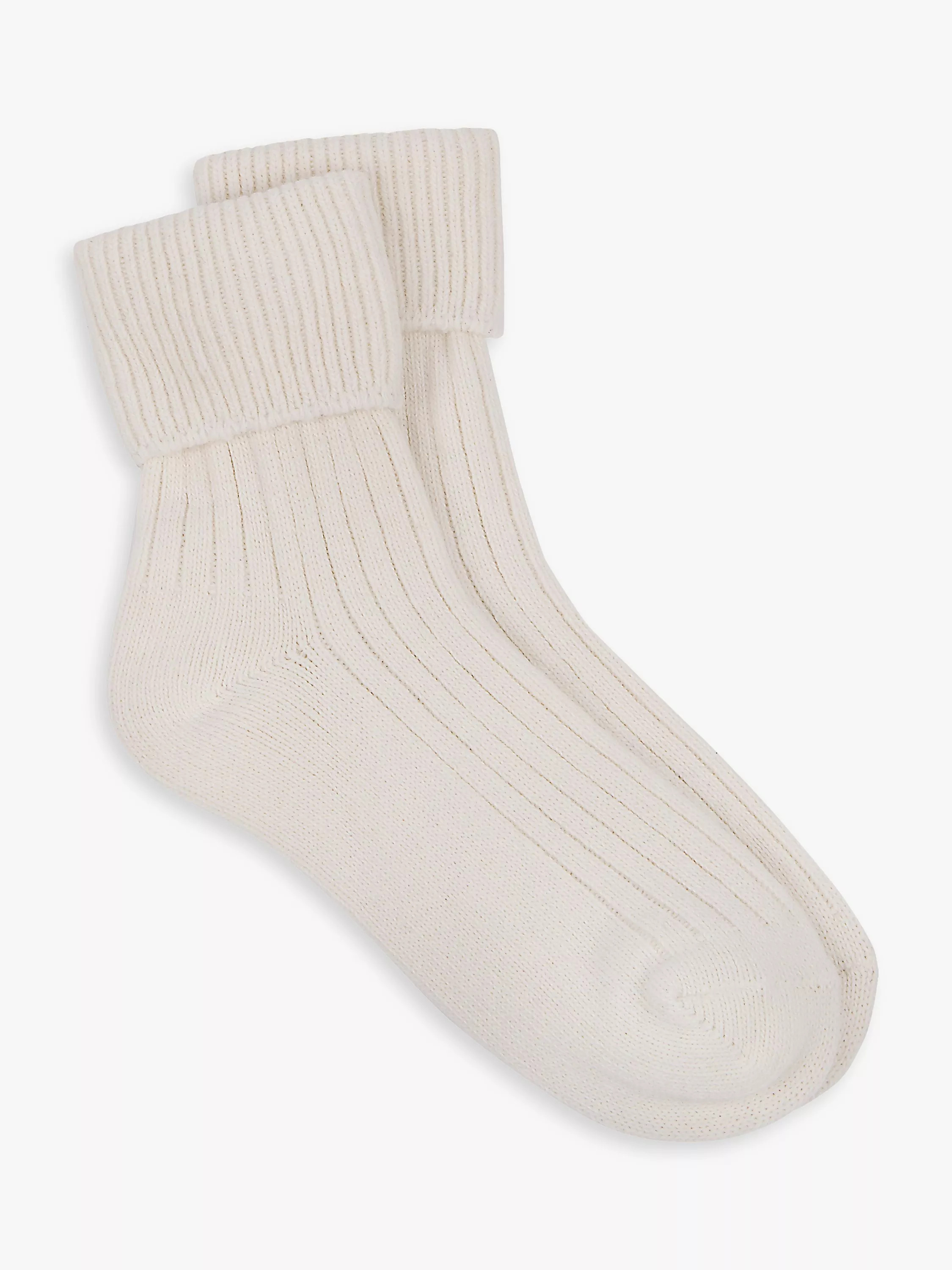 totesWool and Cashmere Blend Ribbed Ankle Socks, Oat, One Size | John Lewis (UK)