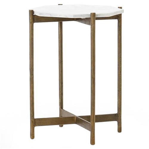 Zad Industrial Loft White Marble Top Brass Iron Octagonal Side Table | Kathy Kuo Home