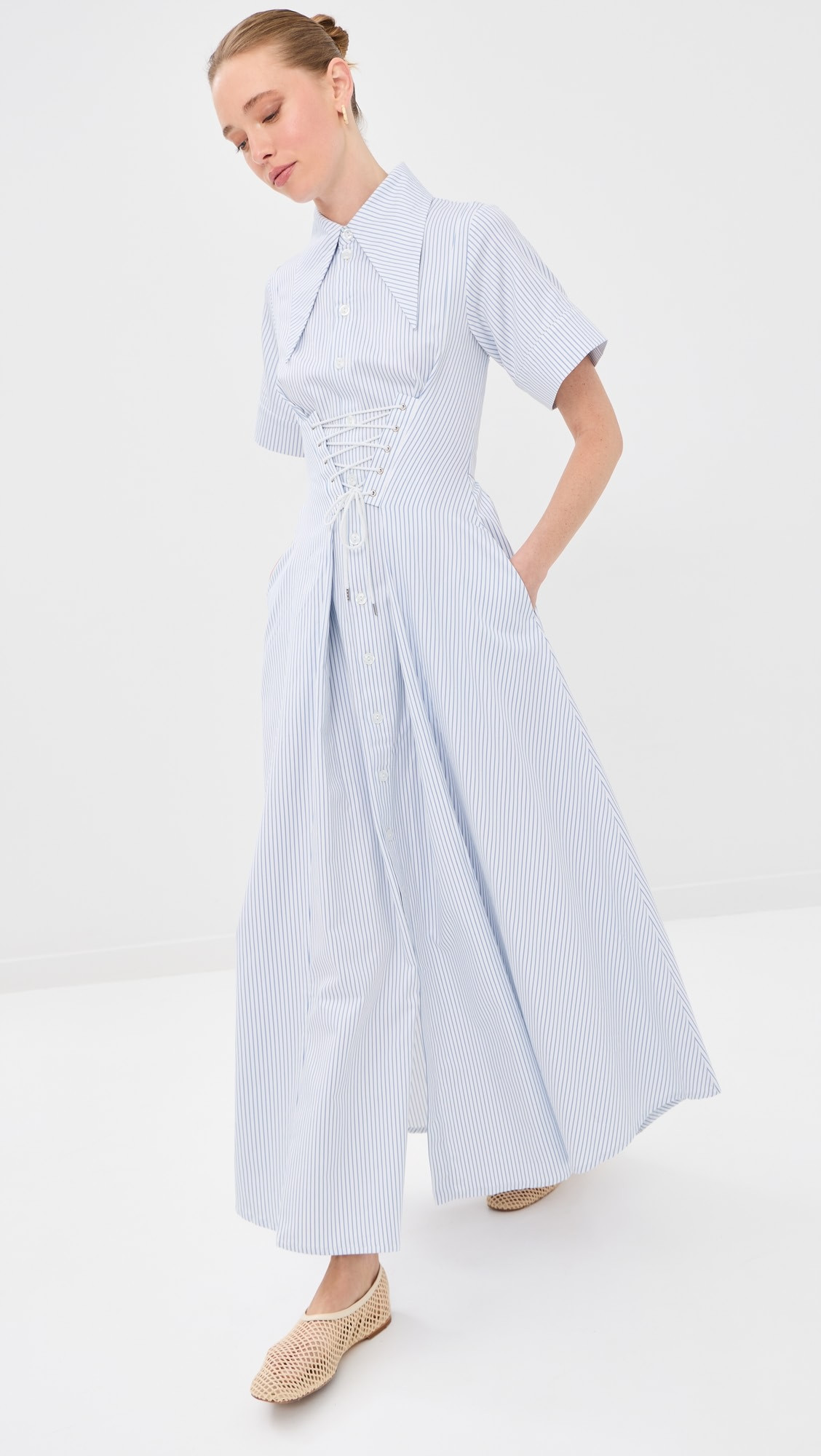 Tolu Coker Printed Striped Maxi Corset Shirt Dress | Shopbop | Shopbop