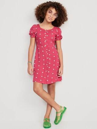 Puff-Sleeve Button-Front Fit & Flare Dress for Girls | Old Navy (US)