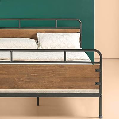 ZINUS Eli Metal and Wood Platform Bed Frame with Footboard / No Box Spring Needed / Steel Slat Su... | Amazon (US)