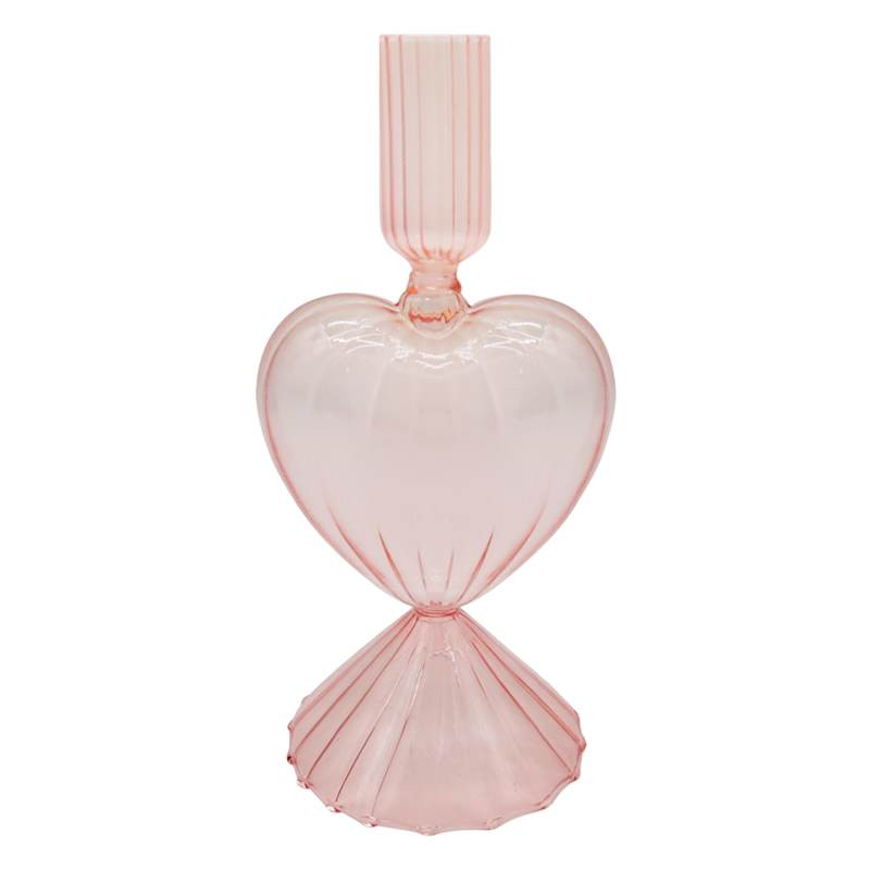 Pink Heart Glass Candle Holder, 8" | At Home