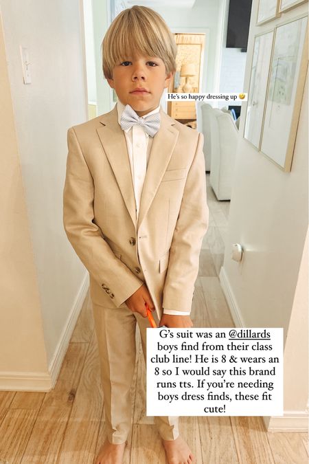 G’s suit was an @dillards boys find from their class club line! He is 8 & wears an 8 so I would say this brand runs tts. If you’re needing boys dress finds, these fit cute! Loafers are from Nordstrom! 

#LTKfindsunder100 #LTKSeasonal #LTKkids