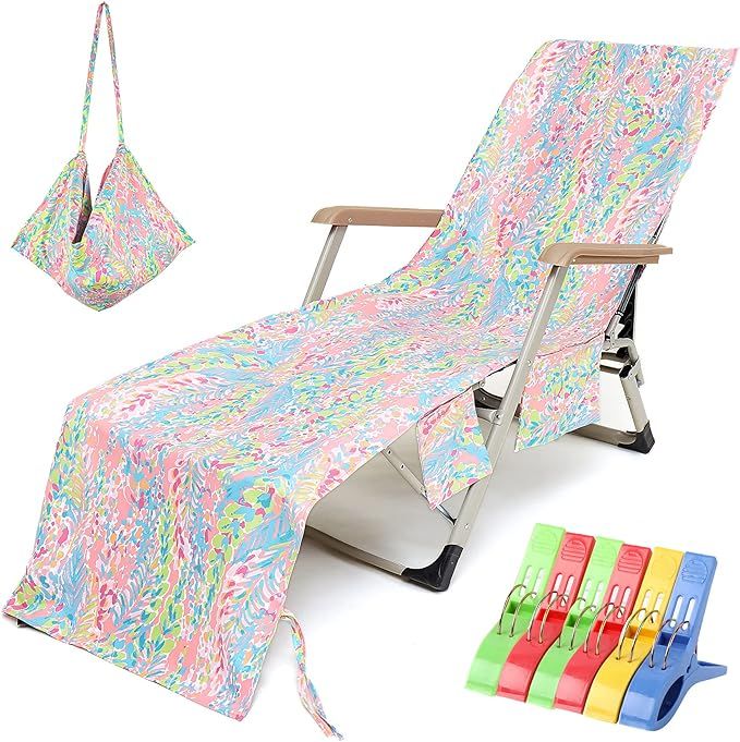 VOCOOL Beach Chair Towel Chaise Lounge Cover with Pockets and Clips Pool Chair Towel for Outdoor ... | Amazon (US)
