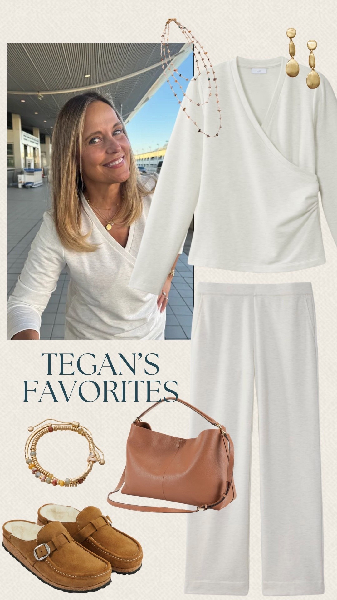 This J.Jill set made it onto Tegan’s favorites list, and I love how clean and cozy the white looks with the warm brown accessories. The wrap-style top adds a pretty detail while keeping the look comfortable. This would be great for traveling, lunch, or a relaxed day out.

#LTKSeasonal #LTKOver40 #LTKMidsize