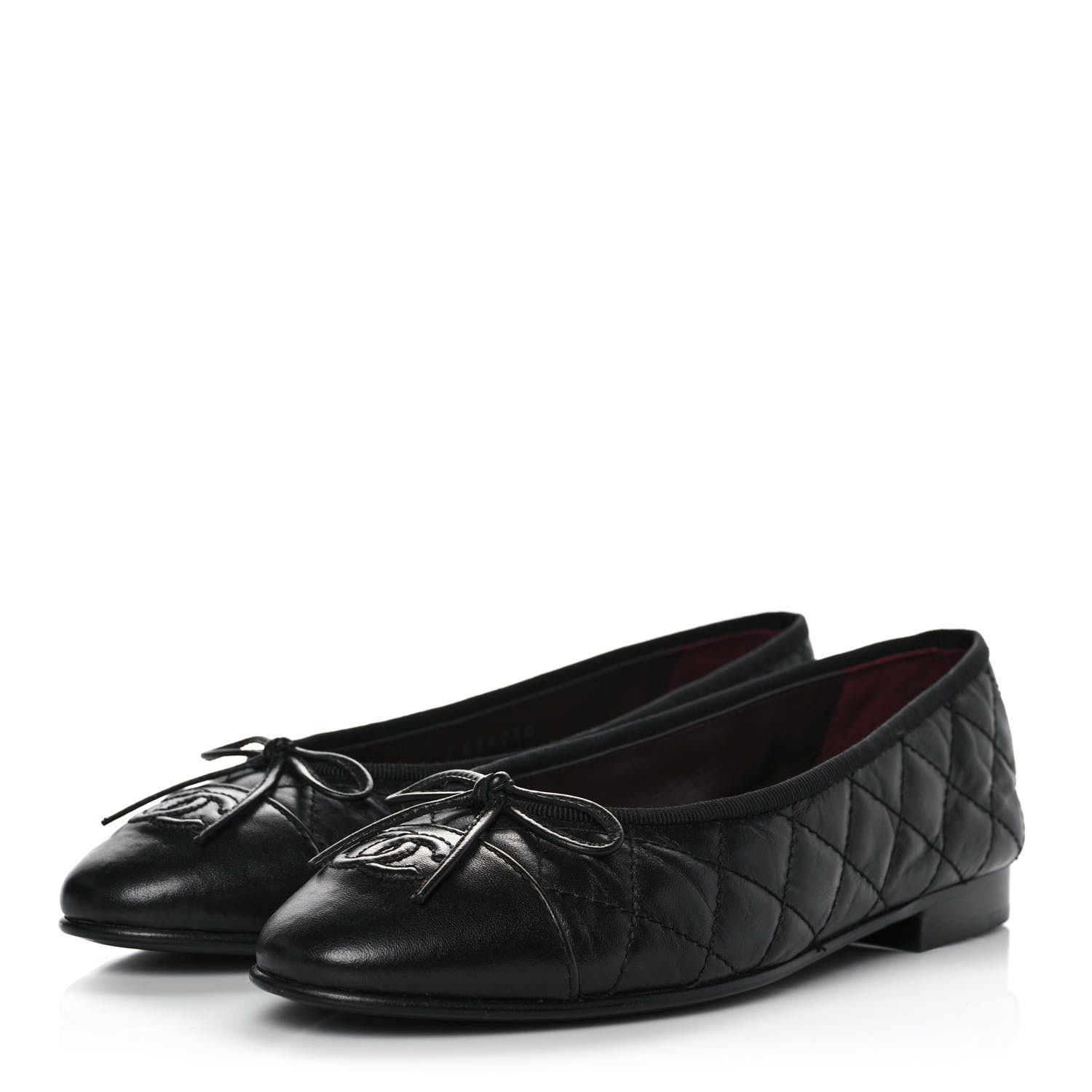 CHANEL Aged Calfskin Quilted CC Cap Toe Ballerina Flats 36 Black | FASHIONPHILE | Fashionphile