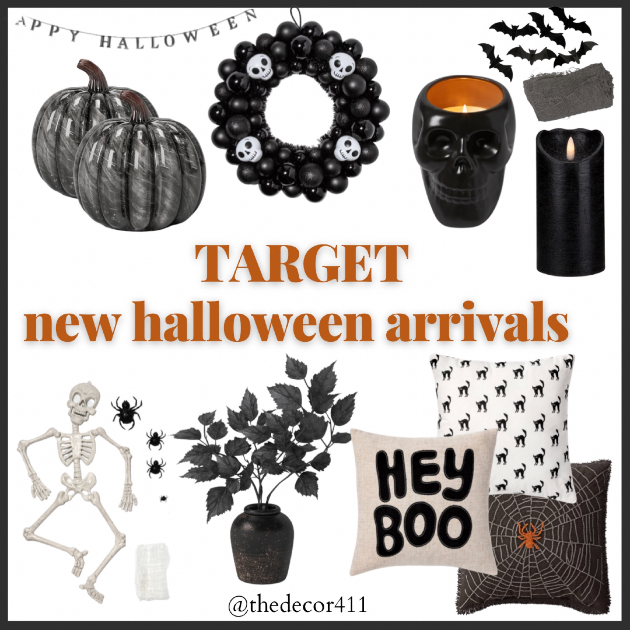 Target new Halloween arrivals 
Halloween home decor 
Black pumpkins, black wreath, skeletons, Skelton candle, Skelton, bats, black floral arrangement, Halloween home decor, Halloween throw pillows 

#LTKSeasonal #LTKhome #LTKsalealert