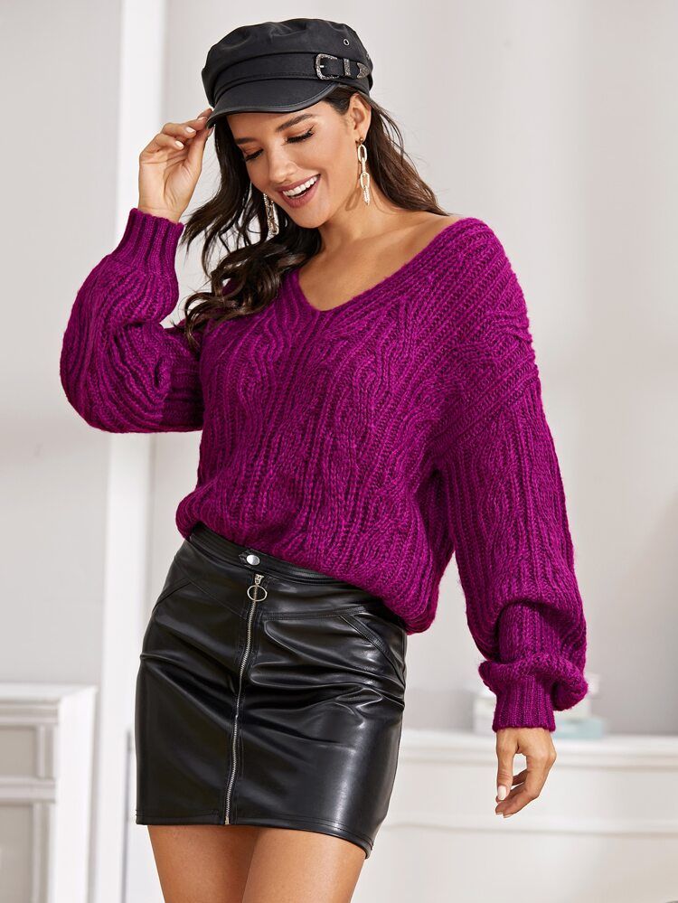Drop Shoulder Cable Knit Sweater | SHEIN