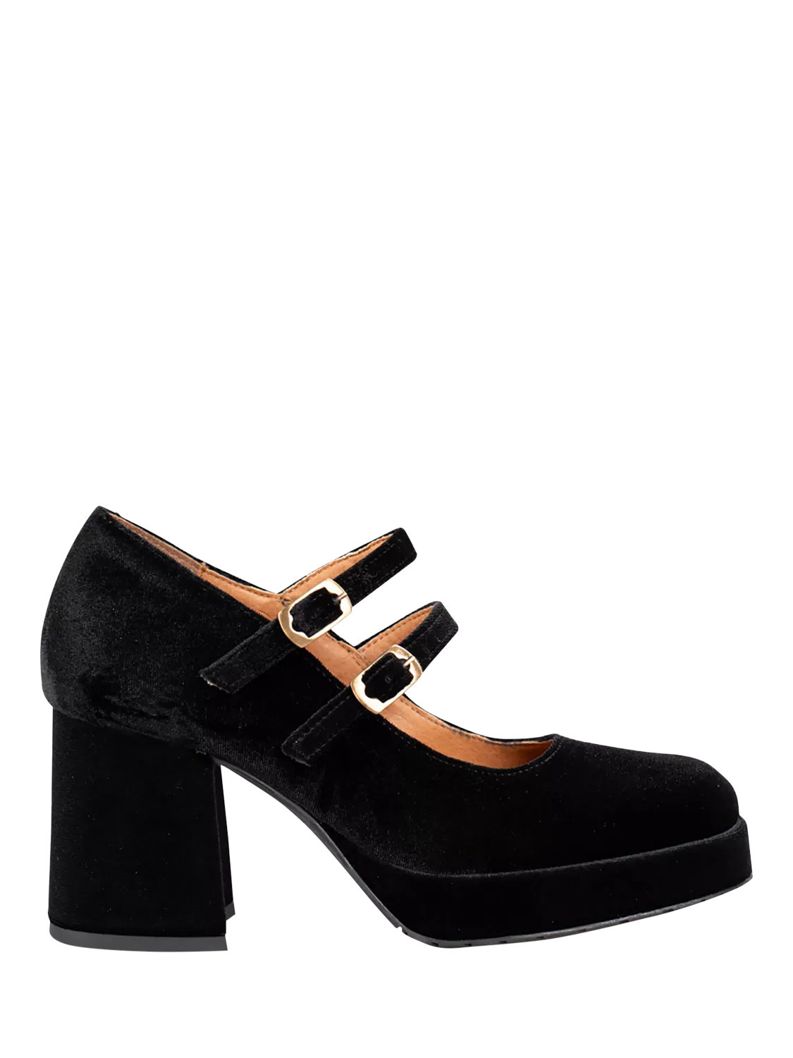 Esska Sienna Velvet Block Heel Mary Janes, Black | John Lewis (UK)