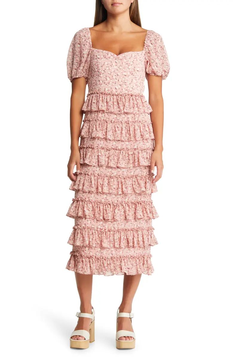 WAYF The Franki Floral Tiered Ruffle Cocktail Midi Dress | Nordstrom | Nordstrom
