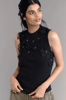By Anthropologie Sleeveless 3D Floral Appliqué Top | Anthropologie (US)