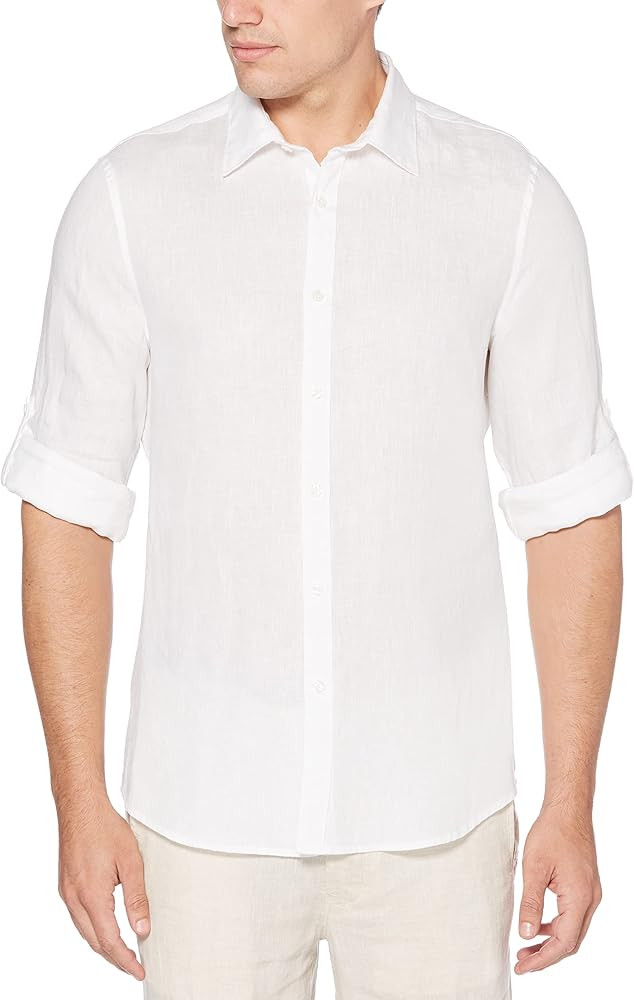 Perry Ellis Men's Roll Sleeve 100% Linen Button-Down Shirt (Size X-Small - 5X Big & Tall) | Amazon (US)