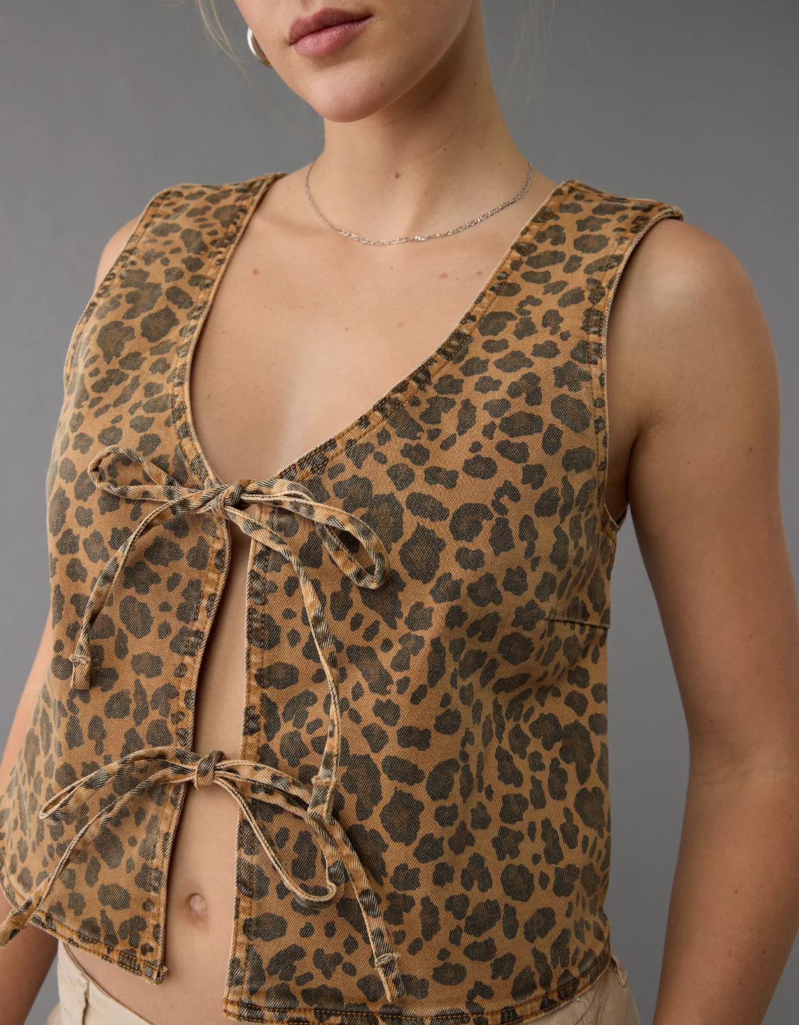 AE Tie Front Leopard Vest | American Eagle Outfitters (US & CA)