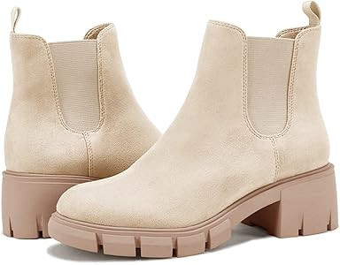 Juliet Holy Womens Lug Sole Platform Ankle Booties Chelsea Slip on Chunky Block Heel Leather Comb... | Amazon (US)