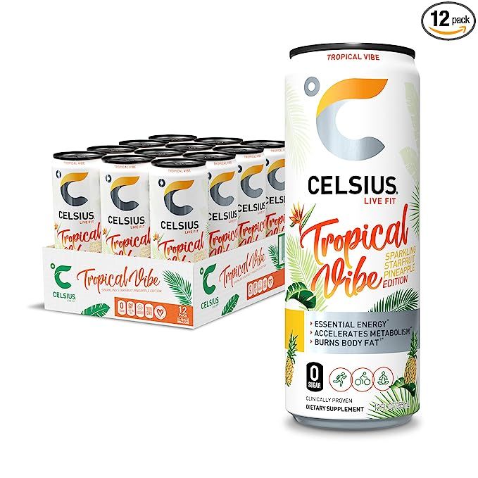 CELSIUS Essential Energy Drink 12 Fl Oz, Sparkling Tropical Vibe (Pack of 12) | Amazon (US)