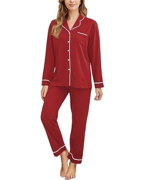 Aamikast Women's Pajama Sets Long Sleeve Button Down Sleepwear Nightwear Soft Pjs Lounge Sets | Amazon (US)