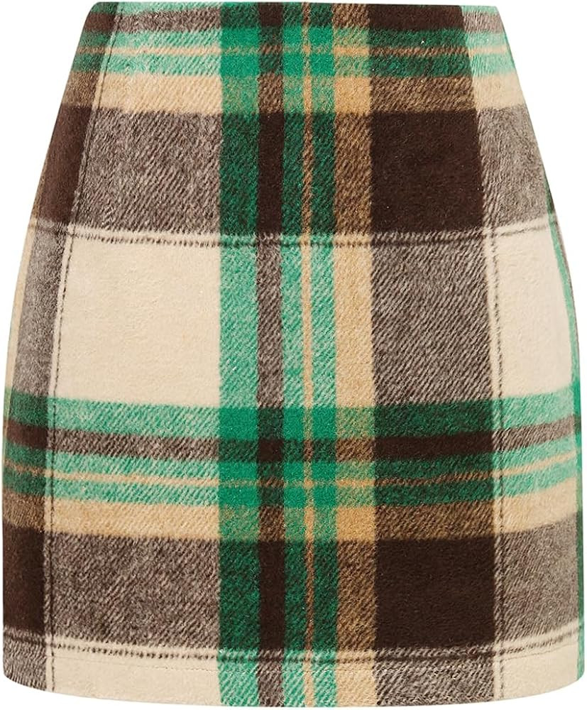 Plaid Mini Skirt for Women High Waist A line Bodycon Pencil Fall Skirts | Amazon (US)