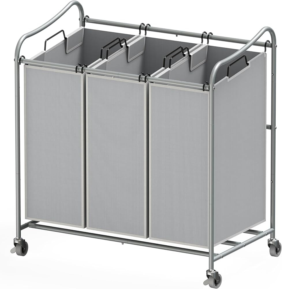 SimpleHouseware Heavy-Duty 3-Bag Laundry Sorter Cart, Silver | Amazon (US)