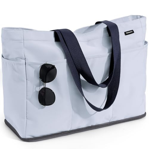 GAGAKU XL Beach Bag with Zipper & Cooler Compartment, Sand-Proof Foldable Large Tote Bag for Cruise, Beach, Pool, Travel, Family, Women - Blue | Amazon (US)