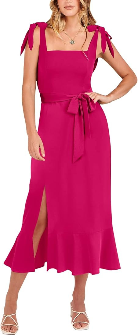 ANRABESS Women's Elegant Bridesmaid Dresses Square Neck Ruffle Split Midi Formal Dress for Weddin... | Amazon (US)