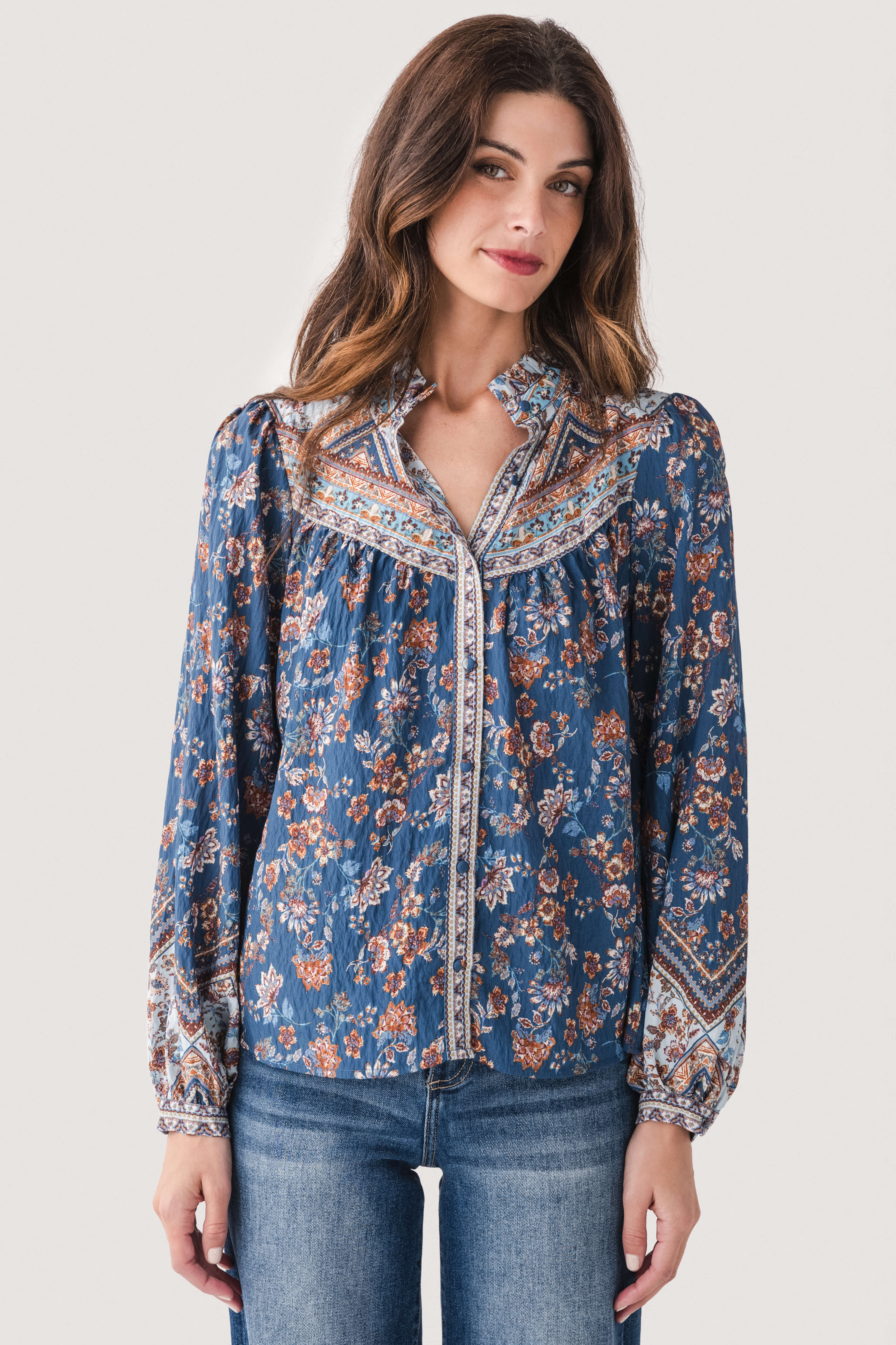 Fate Border Print Button Down Top | Social Threads