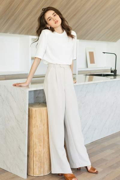 Business Essential Ivory Wide Slacks | J.ING