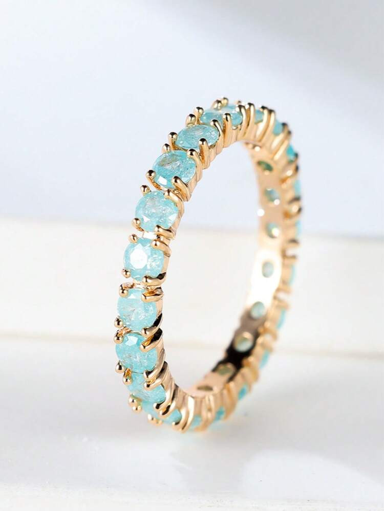 1pc Bohemian Style Promise Ring With Zirconia Inlaid In Pink, Green Or Aqua Blue - Engagement And... | SHEIN