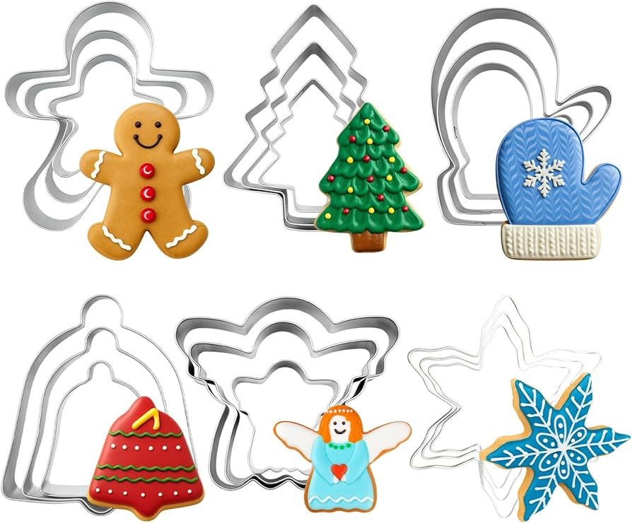 18-Piece christmas cookie cutters Set with Gingerbread Men, Christmas Tree Cookie Cutters, tree c... | Amazon (US)