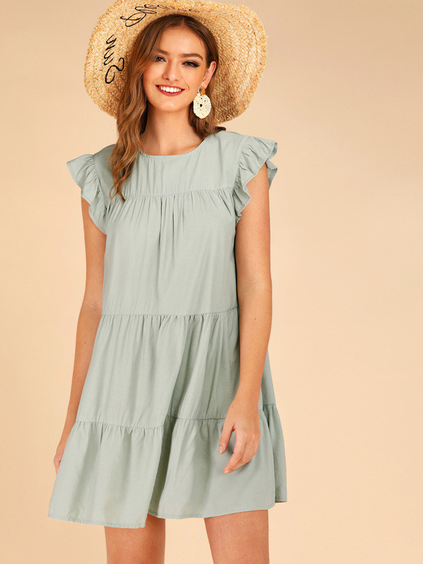 Butterfly Sleeve Babydoll Dress | SHEIN