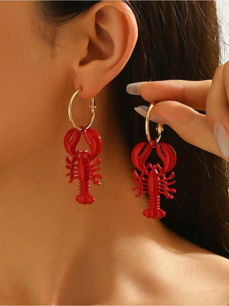 Red Enamel Lobster Hoop Earrings With Goldtone Metal Fashion Jewelry | Walmart (US)