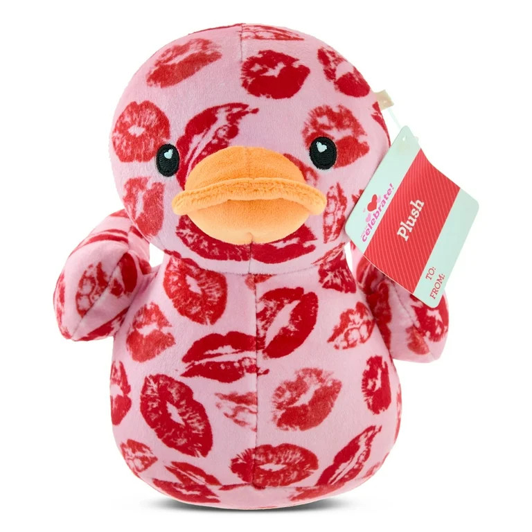 Small Duck Plush with Kiss Print, Pink and Red, 7", Valentine's Day by Way To Celebrate | Walmart (US)