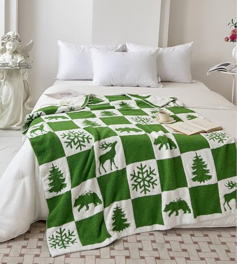 Ultra Soft Cozy Buffalo Checkerboard Christmas Tree Snowflake Wild Bear Fluffy Microfiber Knitted... | Amazon (US)