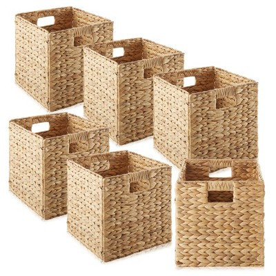 Casafield 10.5" x 10.5" Water Hyacinth Storage Baskets, Natural - Set of 6 Collapsible Cubes, Wov... | Target