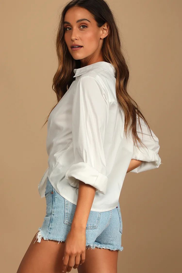 Sunny Ties White Tie-Front Long Sleeve Button-Up Top | Lulus
