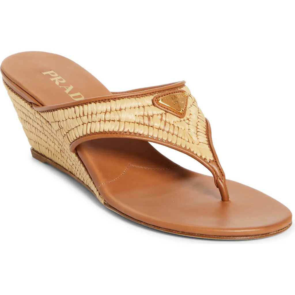 Prada Raffia Wedge Sandal in Naturale at Nordstrom, Size 10.5Us | Nordstrom