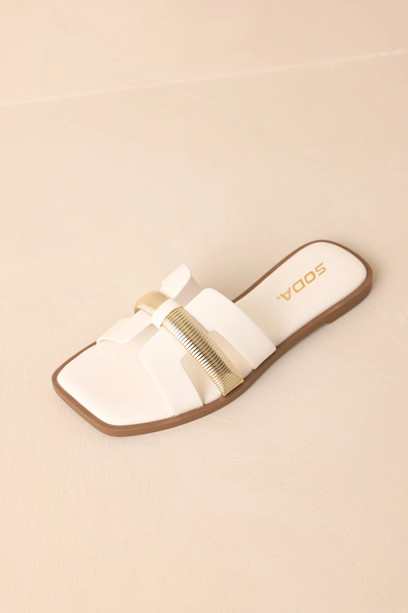Starting The Day White Cut-Out Flat Slide Sandals | Red Dress
