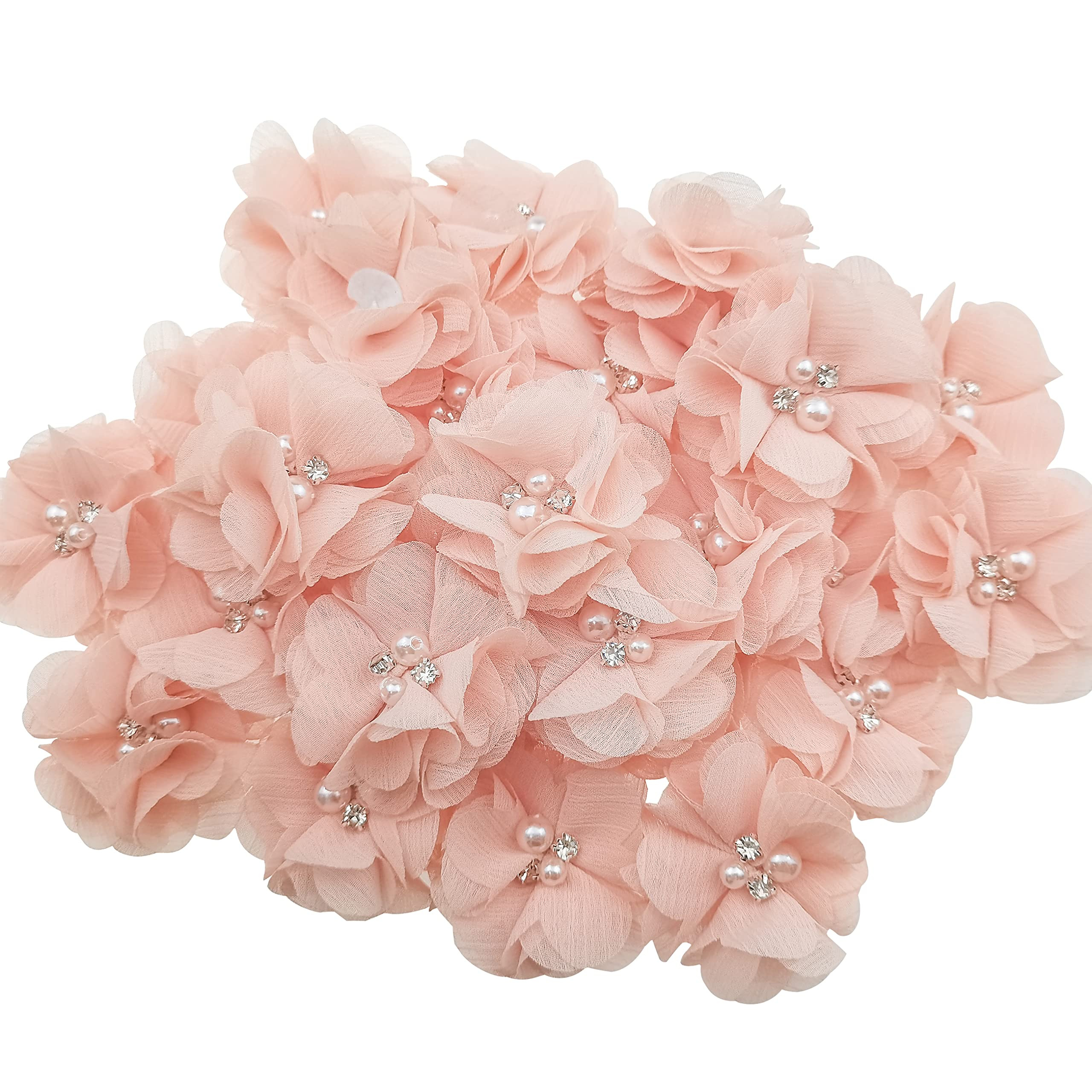 30 PCS Rhinestone Pearl Apricot Color Chiffon Flower Sewing Fabric Appliques for Clothing, Headba... | Amazon (US)