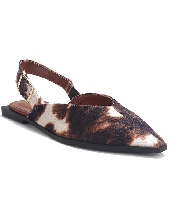 Pointed Toe Flats for Women Slingback with Ankle Strap Women's Comfortable Slip On Flat Office Sh... | Amazon (US)