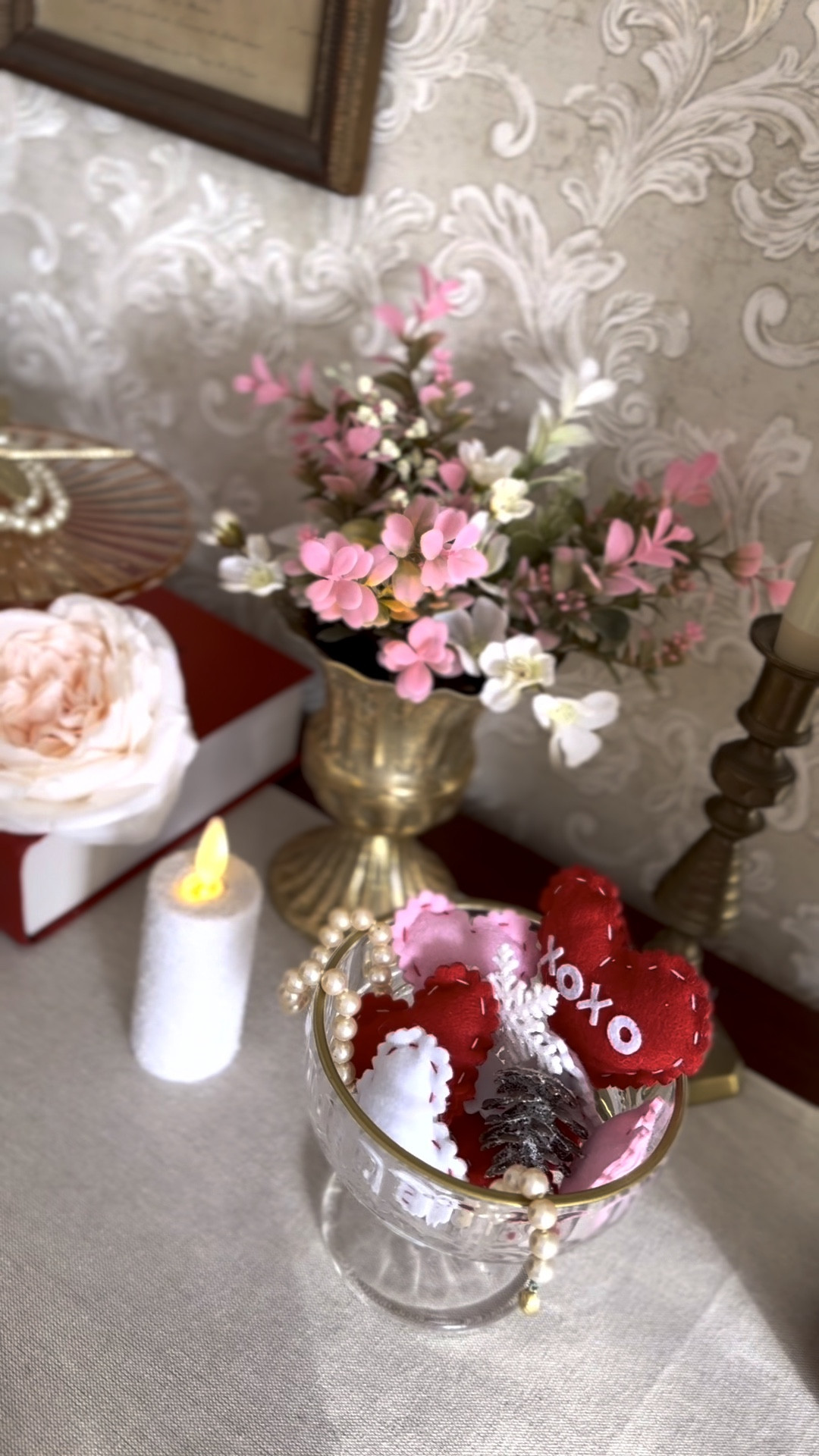 Valentine’s Day decor, sideboard table decor, heart scatter, faux florals, rose stems, Valentine’s Day decorations, romantic home decor 

#LTKWatchNow #LTKHome #LTKMostLoved