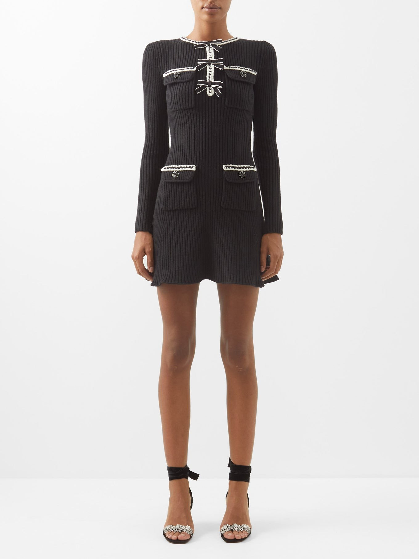 Bow-trimmed ribbed-knit mini dress | Matches (UK)