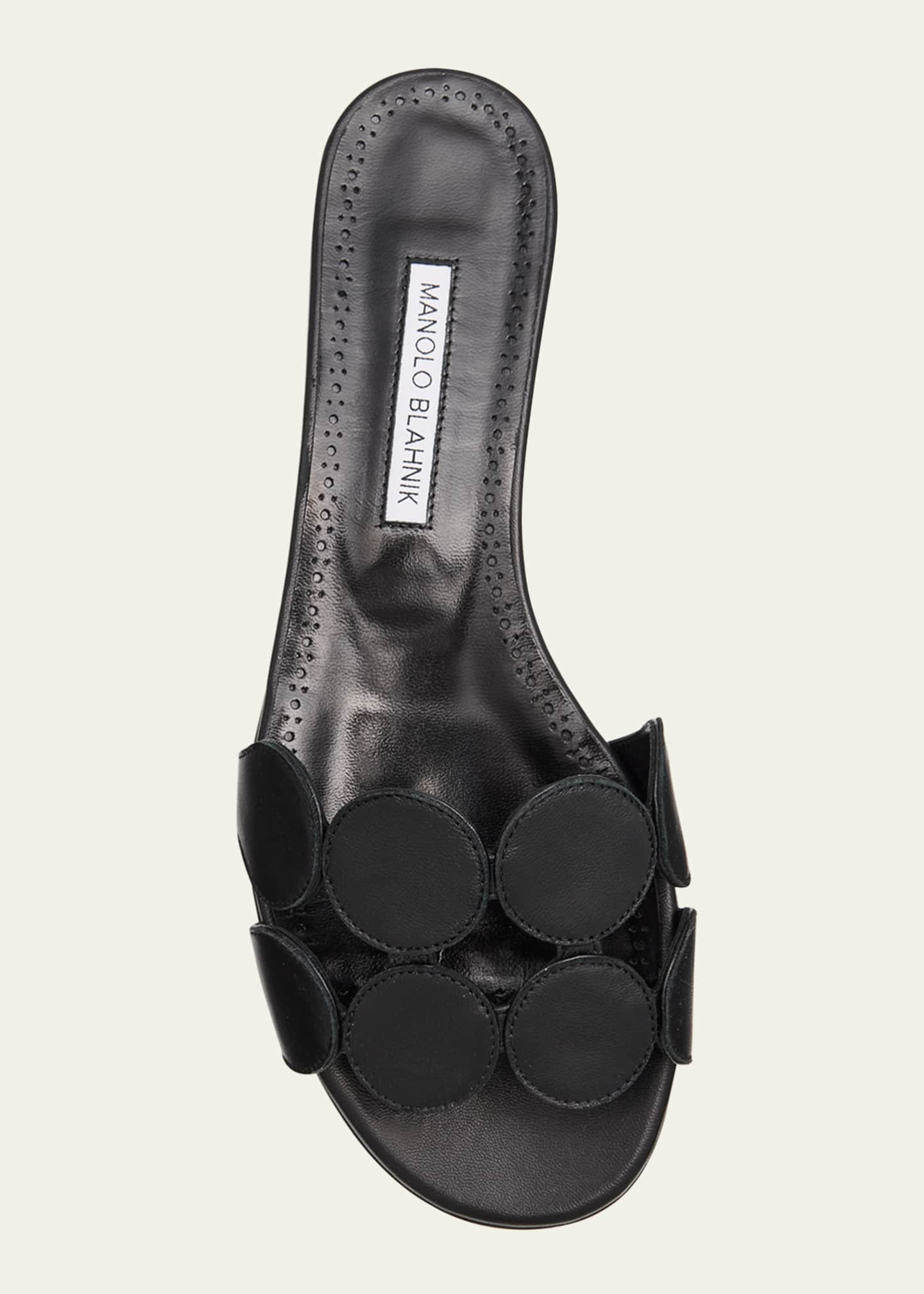 Manolo Blahnik Circle-Cut Leather Flat Slide Sandals | Bergdorf Goodman