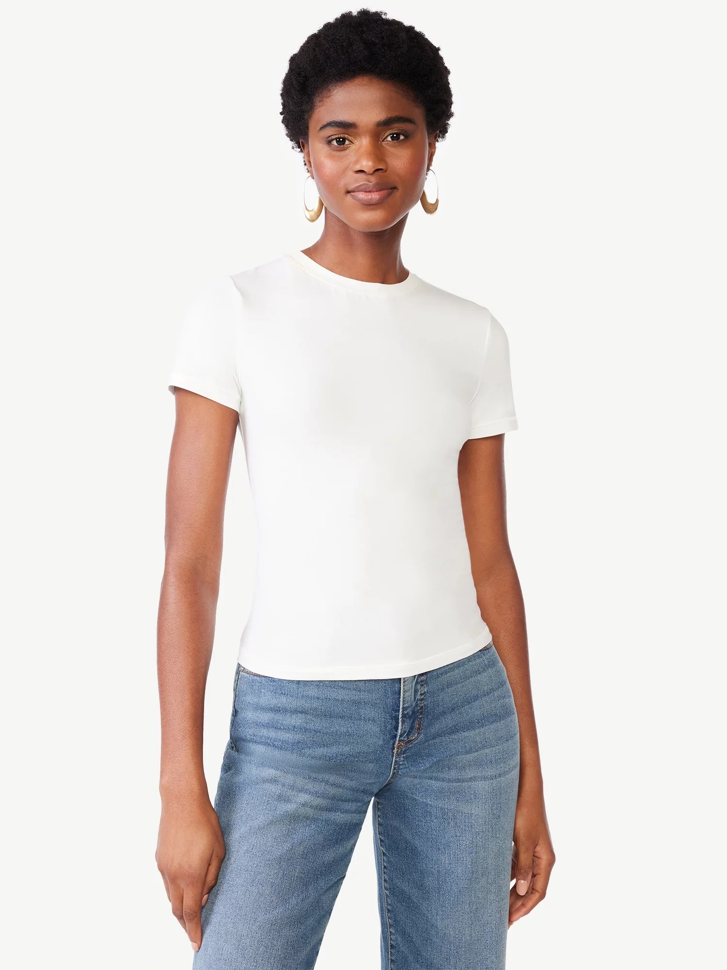 Scoop Women's Stretch Cotton Fitted Baby Tee with Short Sleeves, Sizes XS-XXL | Walmart (US)