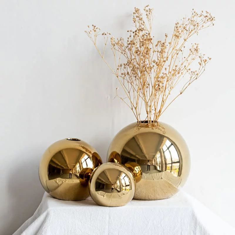 Gold Globe Vase Set of 3, Round Vase Home Decor, Floral Bud Vase for Living Room, Bedroom | Walmart (US)
