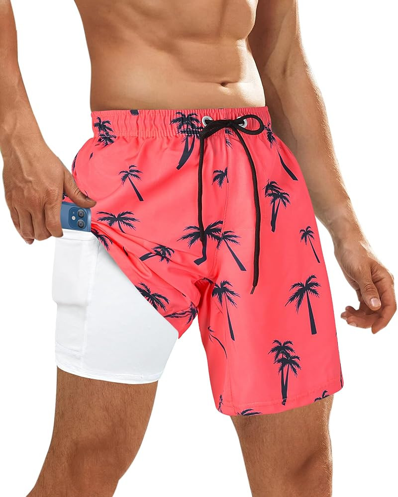 OlyPegic Men's Swim Trunks with Compression Liner Board Beach Shorts Quick Dry Swim Shorts Bathin... | Amazon (US)