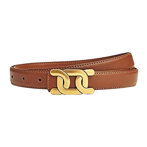 Yuangu Womens Belts for Jeans, Womens Leather Belt with Gold Buckle, Designer Belts for Pants Jeans Dresses (Brown, 110cm(Fits 32"-39")) | Amazon (US)