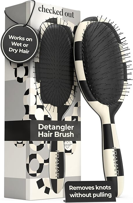 FRAMAR Checkered Print Hair Brush Detangler – Wet Hair Brushes For Women, Womens Hair Brush, Bl... | Amazon (US)