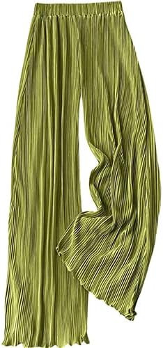 High-Waisted Striped Pressed Pleat Casual Loose Wide Leg Straight Flowing Draped | Amazon (US)