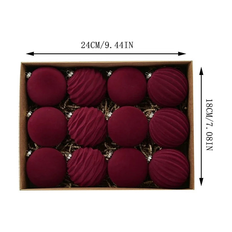Twfbrm Velvet Christmas Balls 12ct Burgundy Red Flocked Christmas Tree Ball Ornaments Plastic Bal... | Walmart (US)
