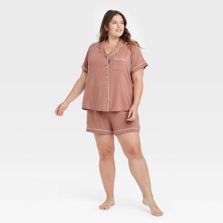 Women's Beautifully Soft Short Sleeve Notch Collar Top and Shorts Pajama Set - Stars Above™ | Target